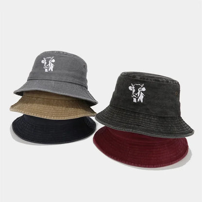 Four Seasons Animal Embroidered Cotton Bucket Hat