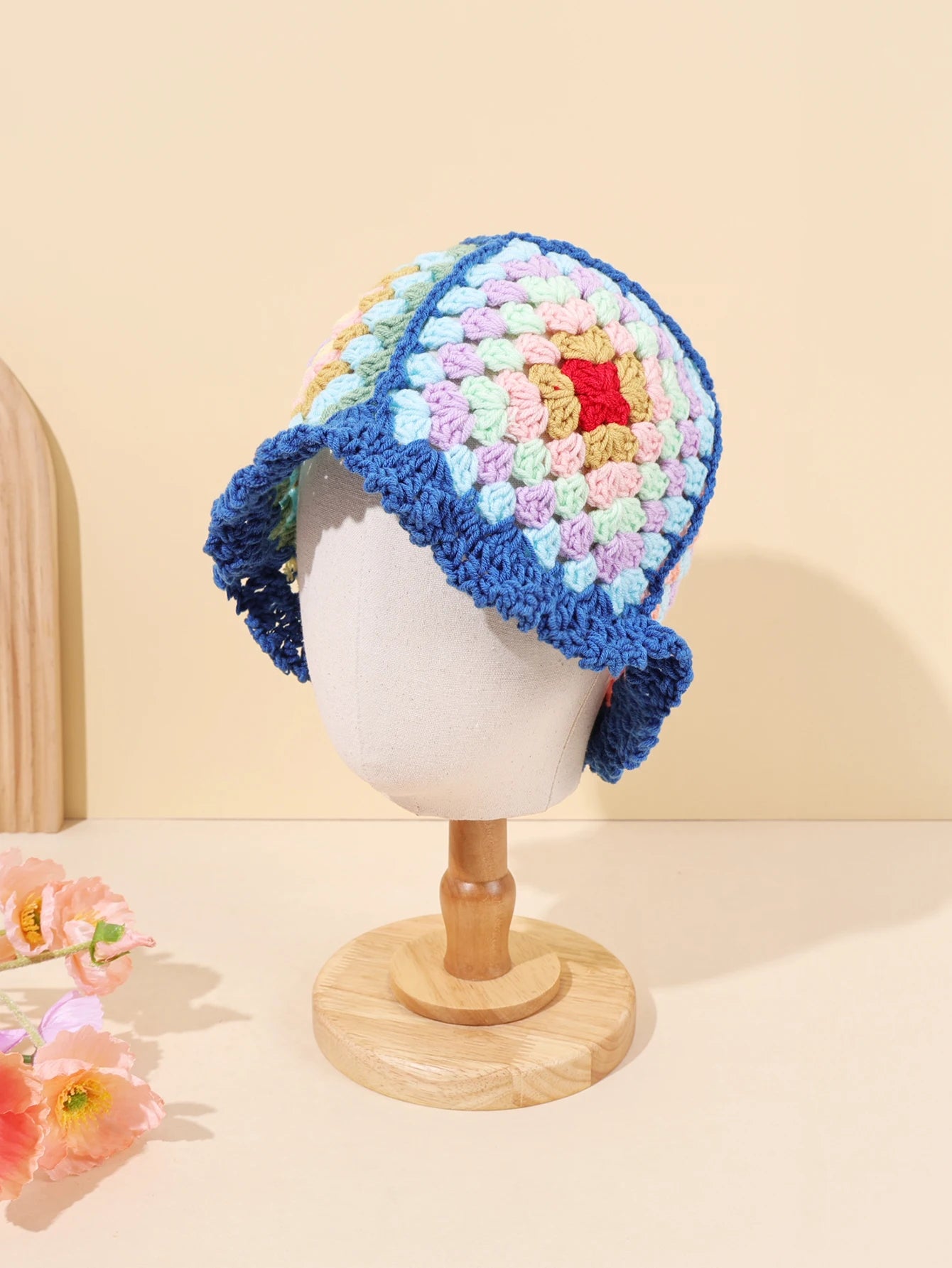 Flower Wool Knitted Insulated Double Wear Bucket Hat