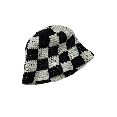 Korean Handmade Crochet Plaid Fisherman Bucket Hat