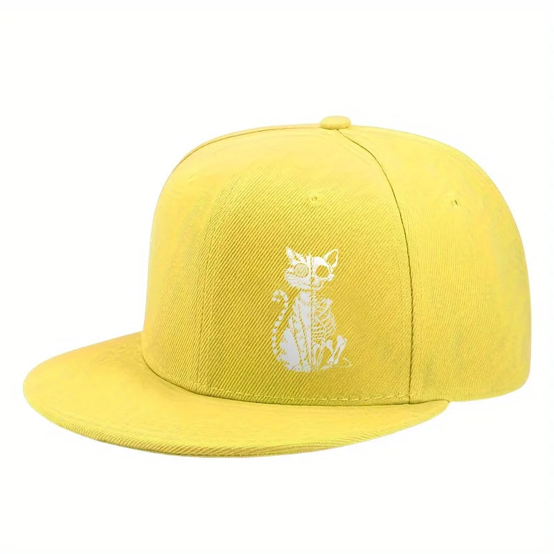 Skeleton Cat Print Hip Hop Snapback Cap