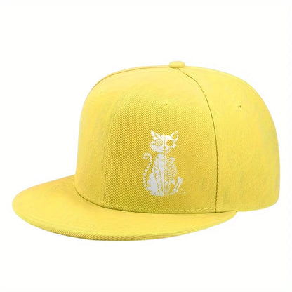 Skeleton Cat Print Hip Hop Snapback Cap