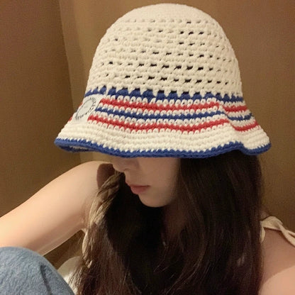 Korean Striped Breathable Summer Knitted Bucket Hat