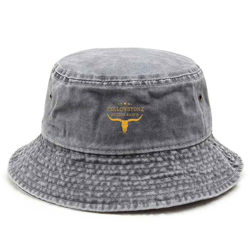 Yellowstone Vintage Washed Bull Skull Cowboy Style Bucket Hat