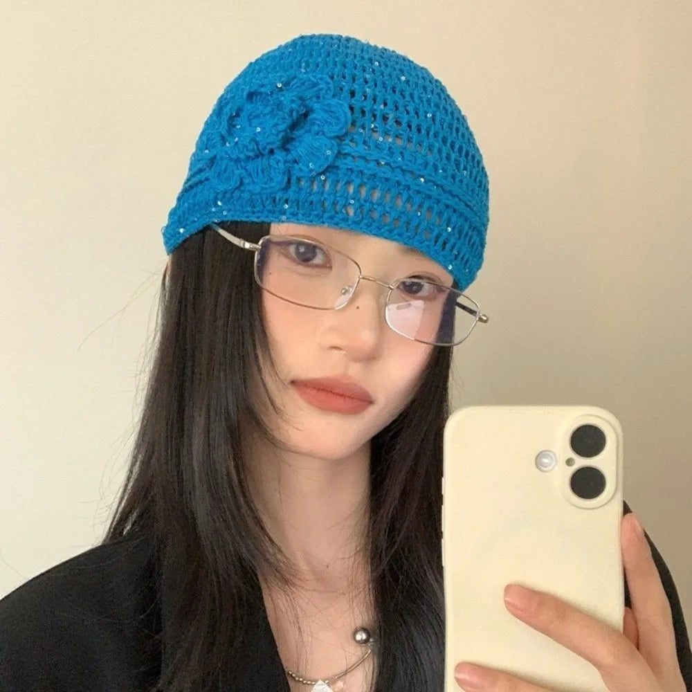 Y2k Flower Handwoven Hollow Sequin Crochet Bucket Hat