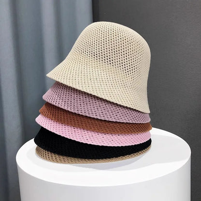 Hollow Breathable Wide Brim Summer Bucket Hat