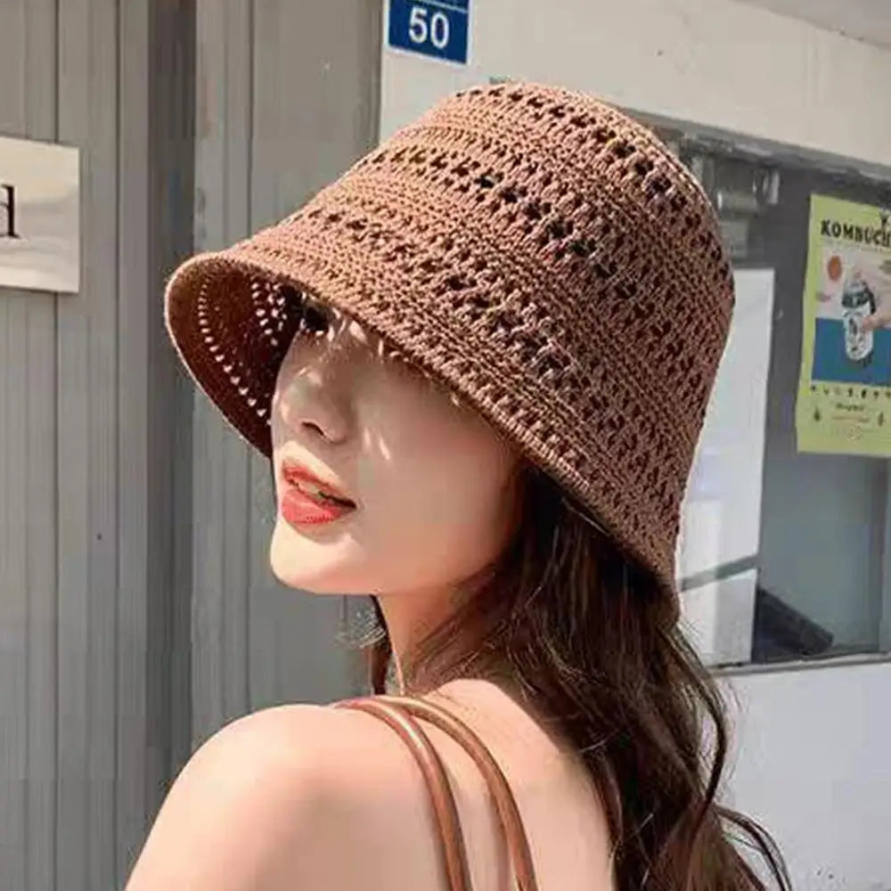 Wide Brim Crochet Hollow Breathable Summer Bucket Hat