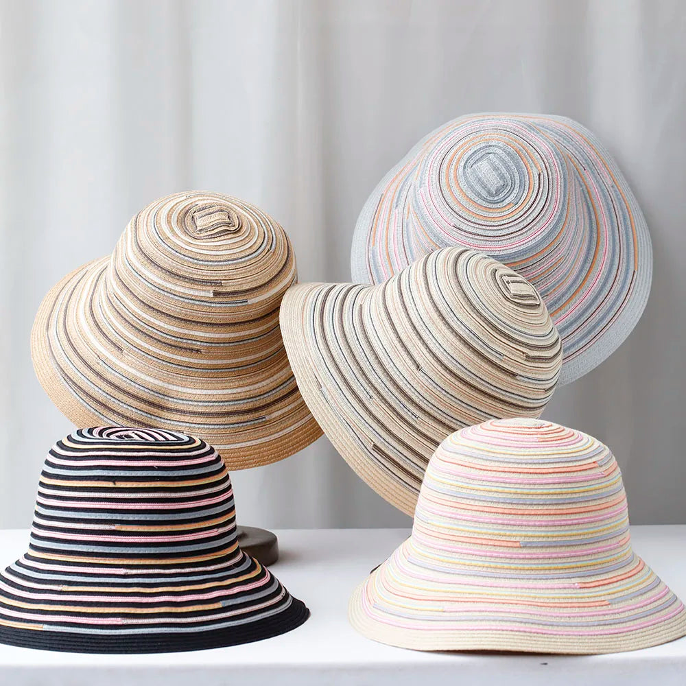 Rainbow Stripe Woven Summer Bucket Hat