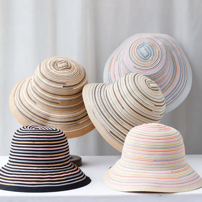Rainbow Stripe Woven Summer Bucket Hat