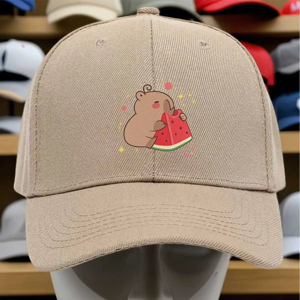 Cute Capybara Eating Watermelon Cotton Baseball Cap