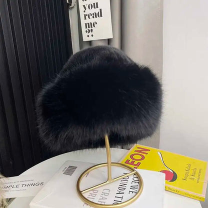 Faux Fur Fox Plush Winter Bucket Hat