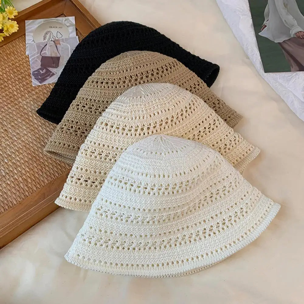 Wide Brim Crochet Hollow Breathable Summer Bucket Hat