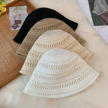 Wide Brim Crochet Hollow Breathable Summer Bucket Hat
