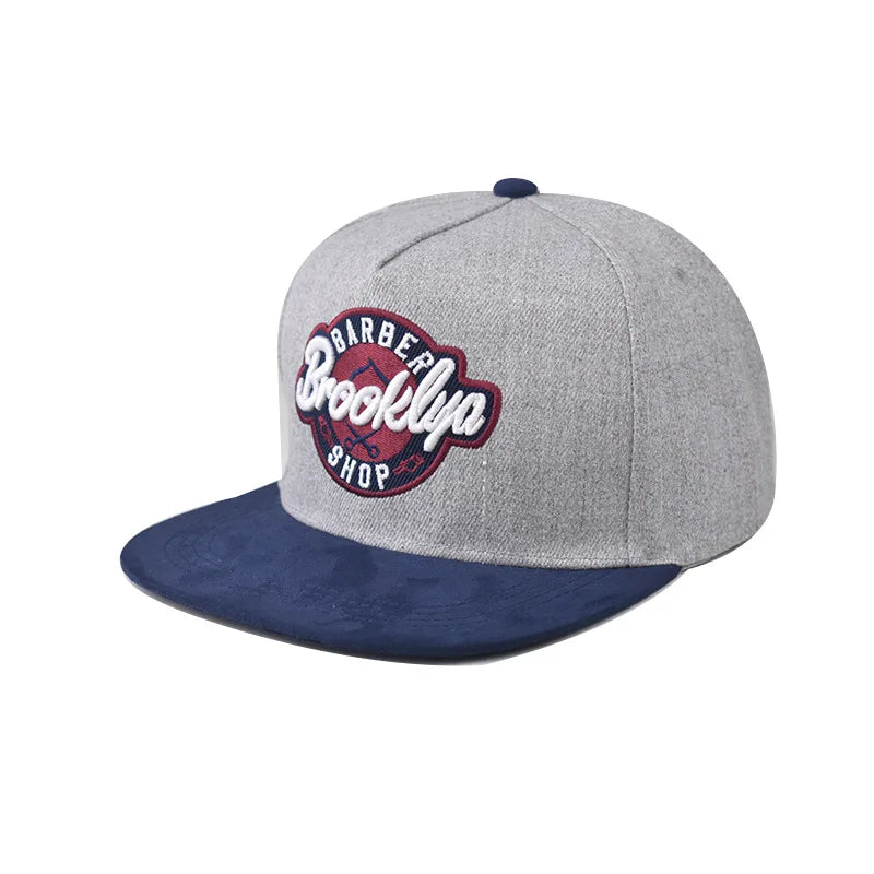 Brooklyn Embroidery Pattern Flat Bill Snapback Cap