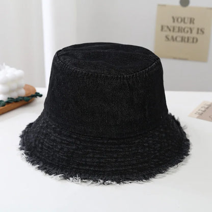 Vintage Fringed Denim Washable Bucket Hat
