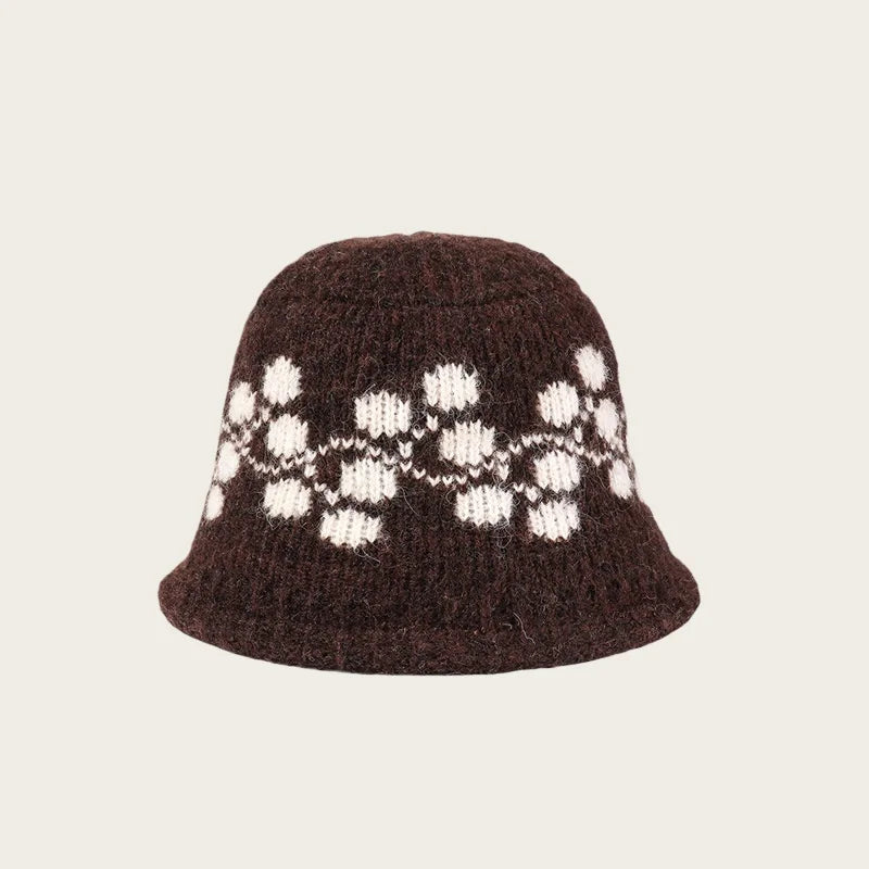 Jacquard Knit Winter Face Cover Bucket Hat