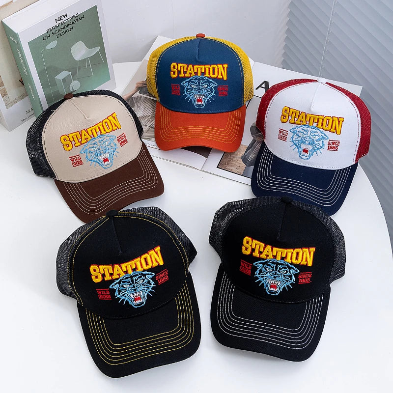 Tiger Head Embroidered Mesh Baseball Cap