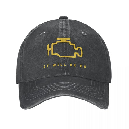 Mechanic Check Engine Light Washed Baseball Cap
