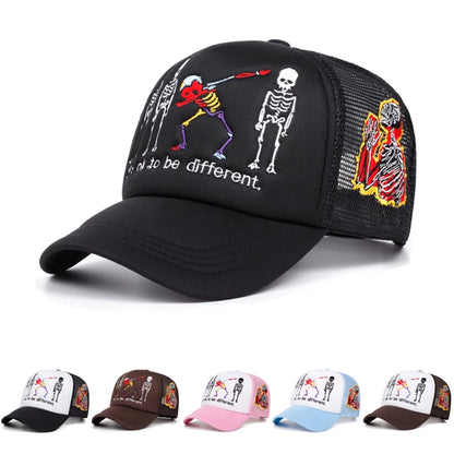 Five Skeleton Prayer Embroidered Mesh Cap
