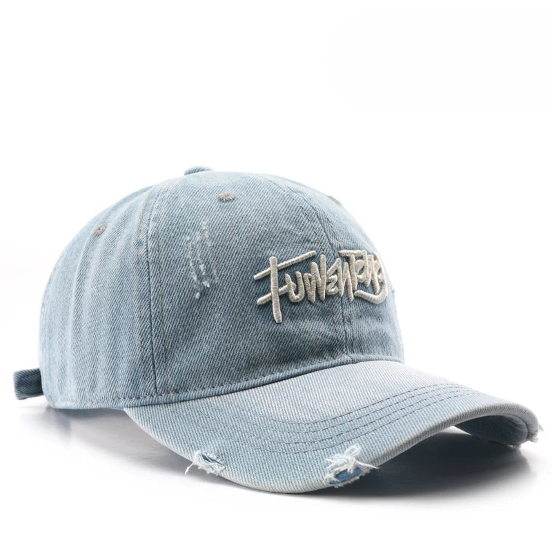 Japanese Retro Washed Denim Letter Baseball Cap