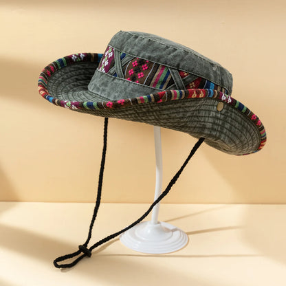 Vintage Western Cowboy Wide Brim Bucket Hat