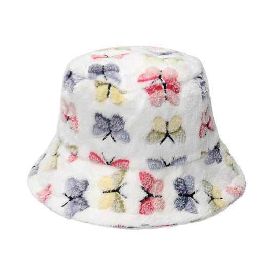 Women Butterfly Fleece Winter Bucket Hat
