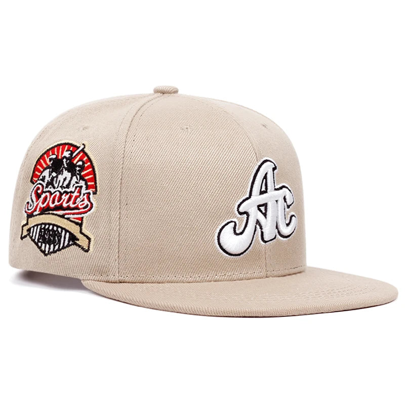 AC Side Embroidered Flat Brim Snapback Cap