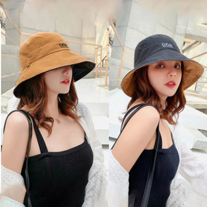 Reversible Letter Embroidery Sun Bucket Hat