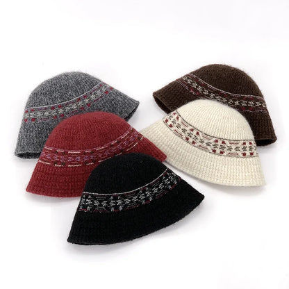 Ethnic Knitted Autumn Winter Bucket Hat Versatile Street Style