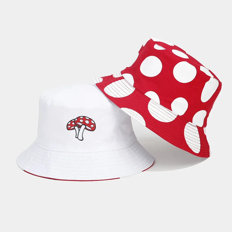 Cotton Cartoon Mushroom Print Bucket Hat