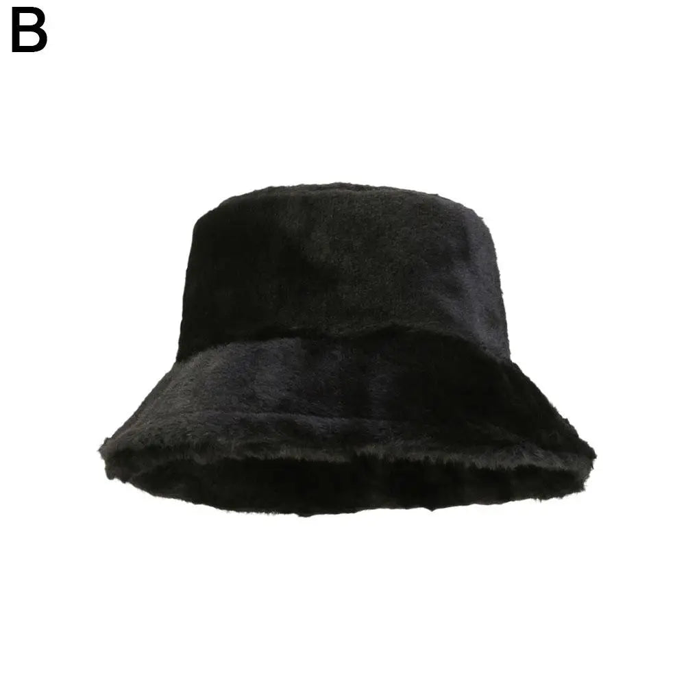 Plush Winter Wide Brim Bucket Hat