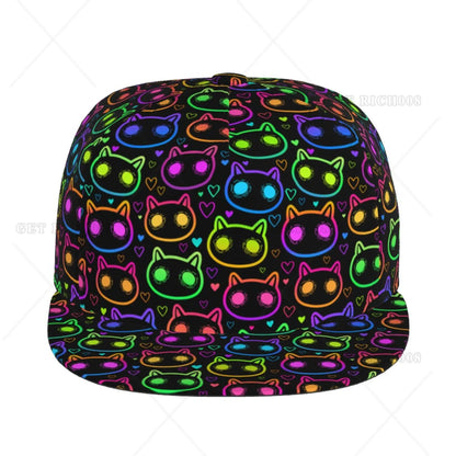 Neon Cats Flat Brim Baseball Cap