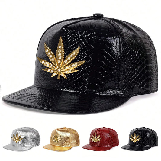 Unisex Maple Leaf Label With Drill Leather Hip-hop Hats