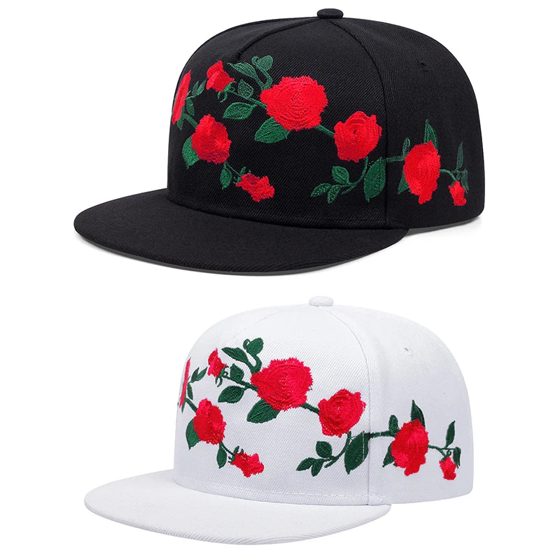 Rose Embroidery Snapback Cap