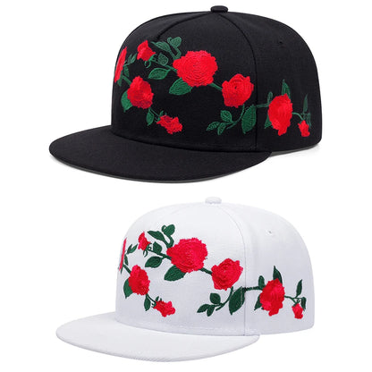 Rose Embroidery Snapback Cap