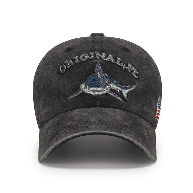 Shark American Flag Embroidered Baseball Cap