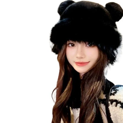 Cute Bear PomPom Fur Bucket Hat