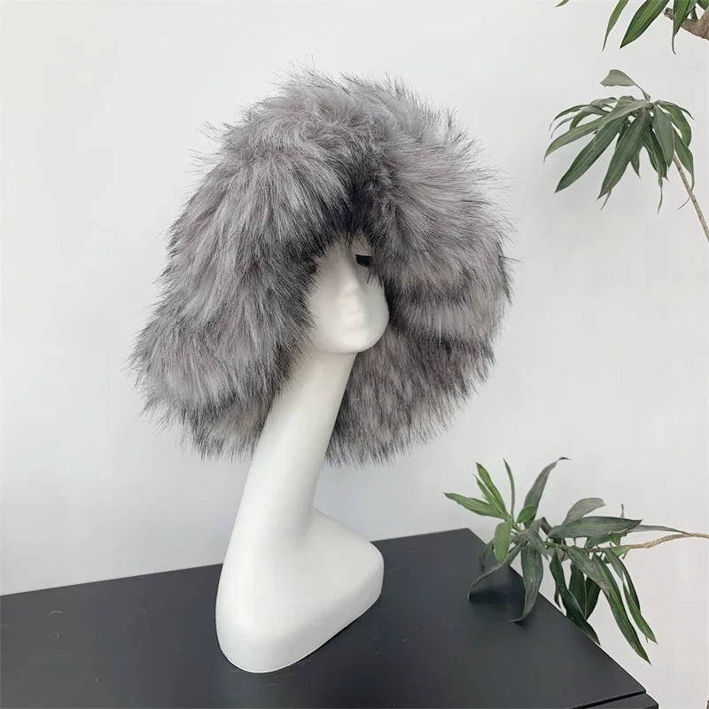 Fluffy Faux Fur Y2K Winter Bucket Hat