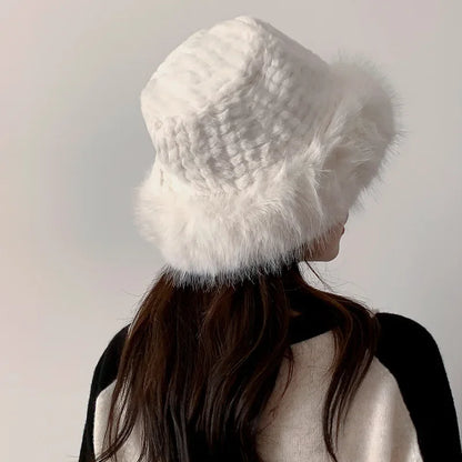 Plush Winter Fisherman Bucket Hat for Women
