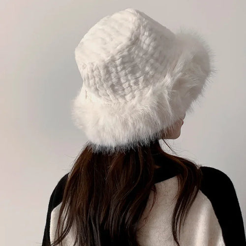Plush Winter Fisherman Bucket Hat for Women