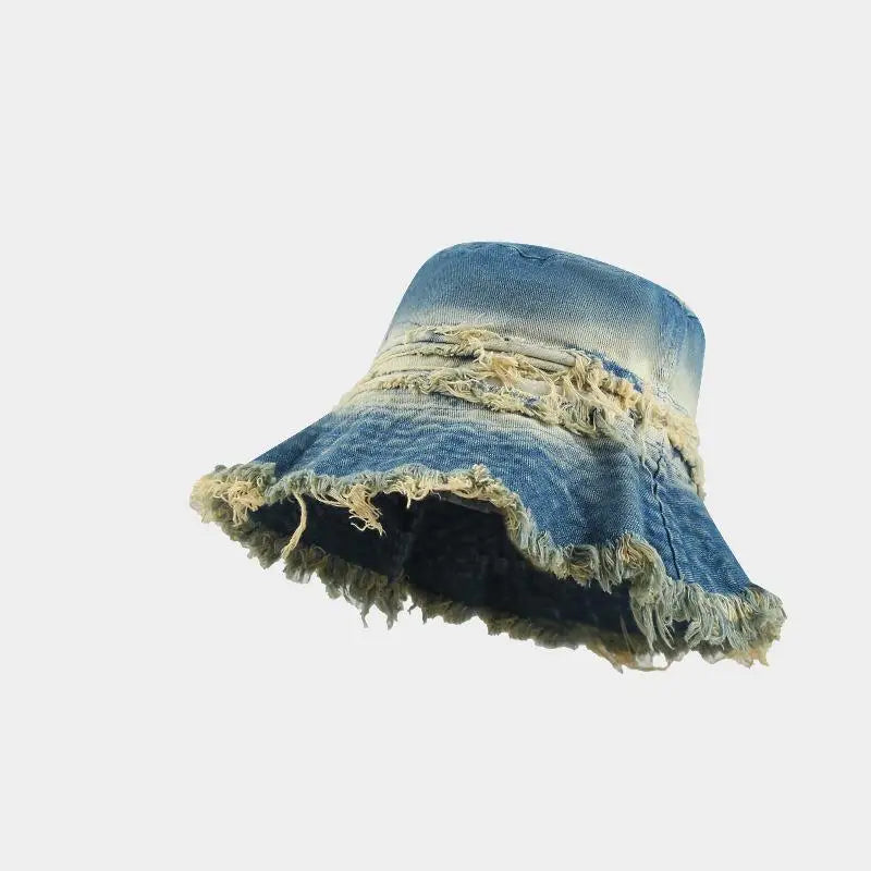 Vintage Denim Patchwork Distressed Bucket Hat