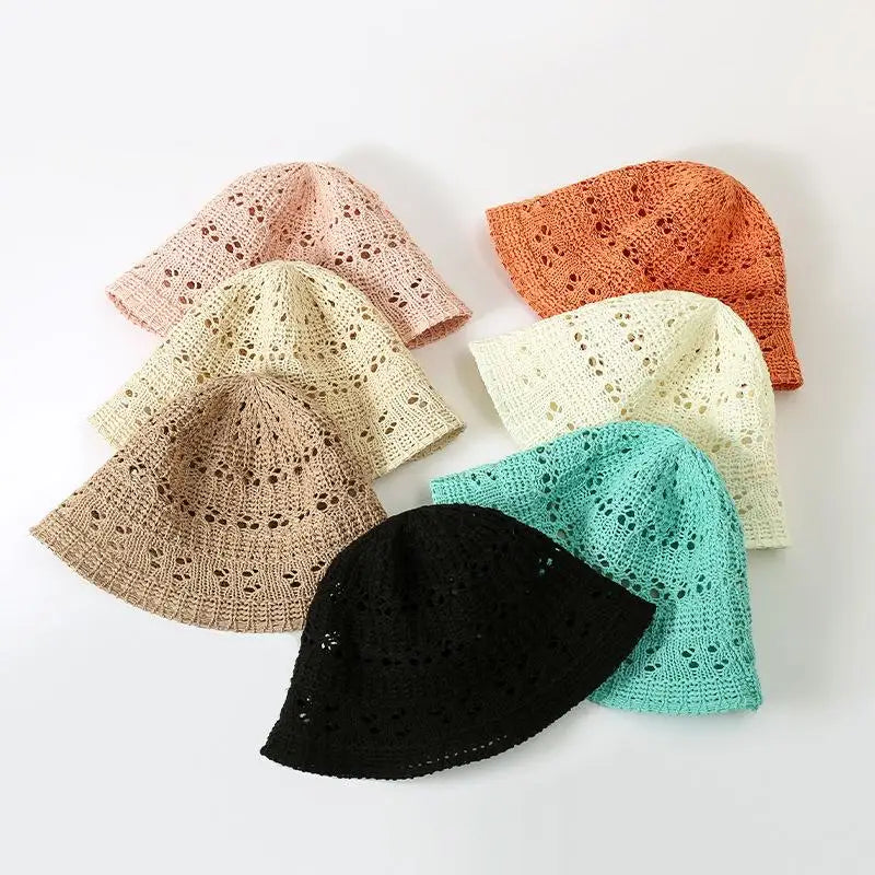 Womens Summer Hollow Breathable Foldable Beach Bucket Hat