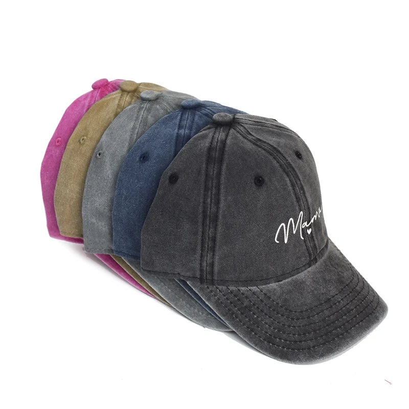 Spring Summer MAMA Embroidery Washed Cotton Baseball Cap