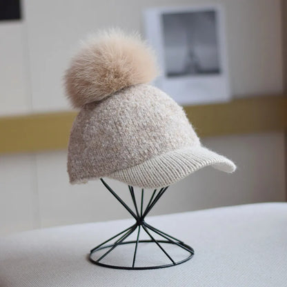 Lamb Fleece Pom Pom Winter Baseball Cap