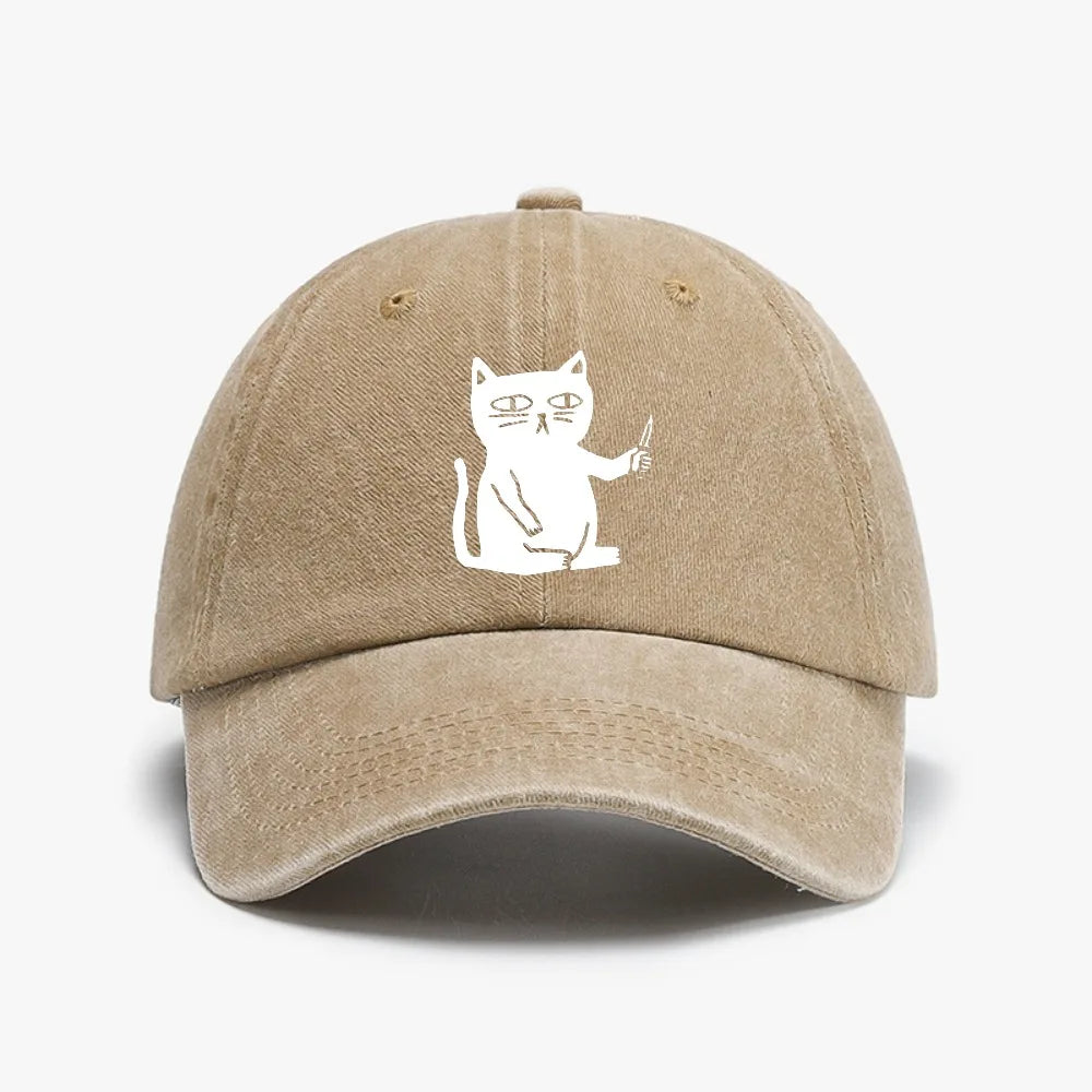 Cute Cartoon Cat Vintage Washed Denim Baseball Cap