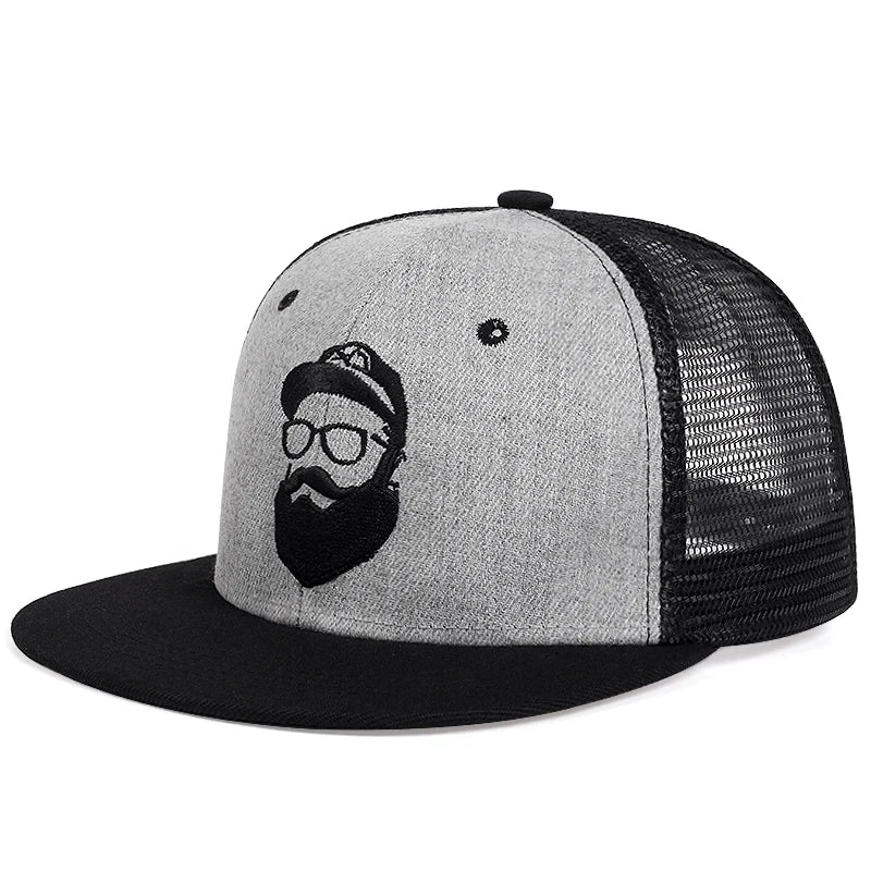Uncle Beard Embroidery Hip Hop Mesh Snapback Cap