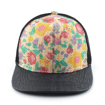 Straw Floral Flat Bill Baseball Cap