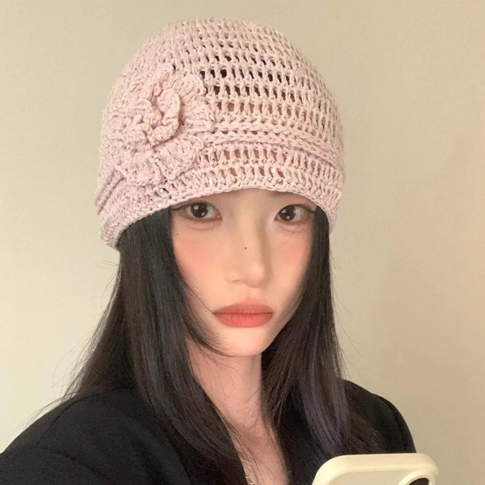 Y2k Flower Handwoven Hollow Sequin Crochet Bucket Hat