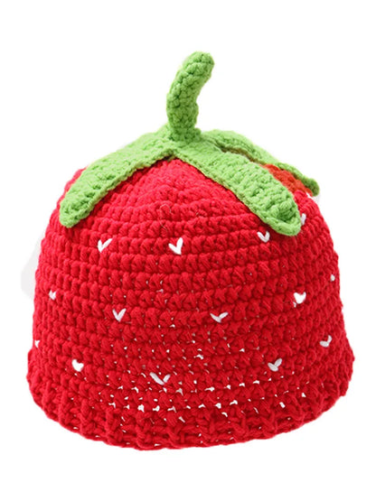 Cartoon Strawberry Crochet Ruffled Bucket Hat