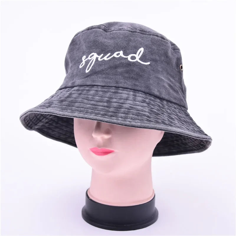 Squad Bride Embroidered Flat Top Foldable Bucket Hat