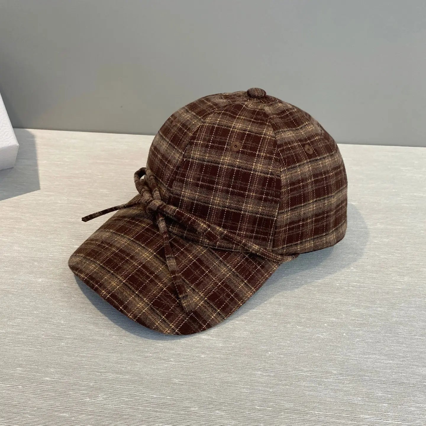 Woolen Check Bow Baseball Cap